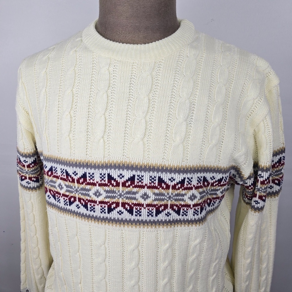 PETER ENGLAND SWEATER Cable Knit Ski Winter Nordic Snowflake Geometric Mens L